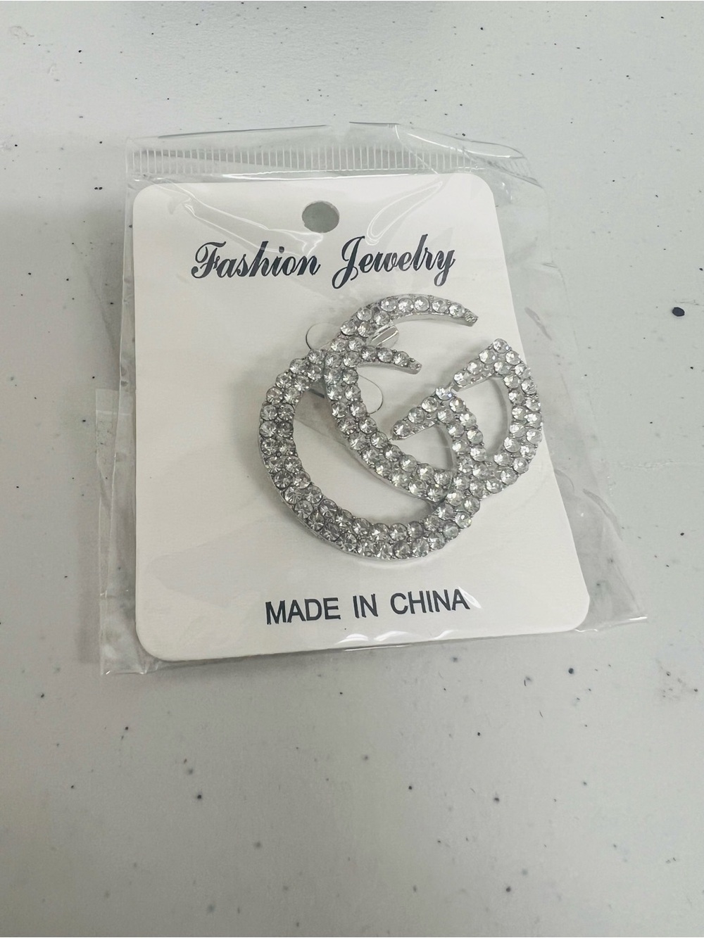Fashion Jewelry Silver Crystal Interlocking Brooch #0023